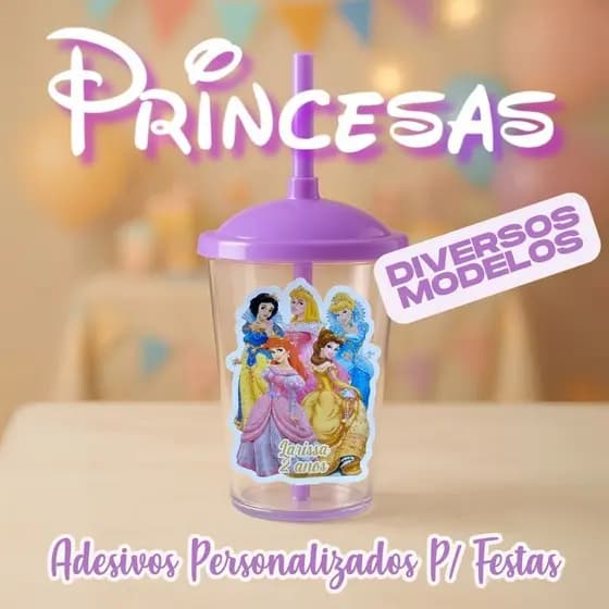 Adesivo Princesas Disney Festas Infantis A Prova D`Água e Recortados Vários Modelos