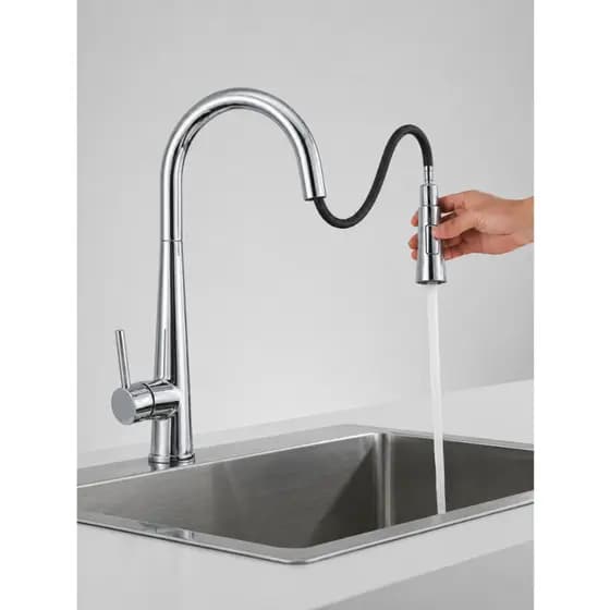 Torneira Gourmet Cozinha Bancada Pia Bica Alta Extensivel Misturador Monocomando Aco Inox Cromado