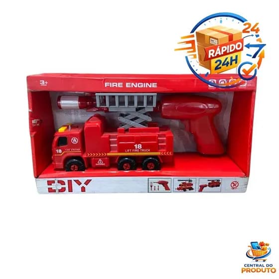 Caminhão de Bombeiro Monta e Desmonta com Parafusadeira Elétrica Som Realista - Brinquedo Infantil
