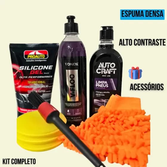 Kit Completo C/Shampoo V-floc Concentrando Lava Carro Moto Vonixx + Brilho Acabamento + Acessórios