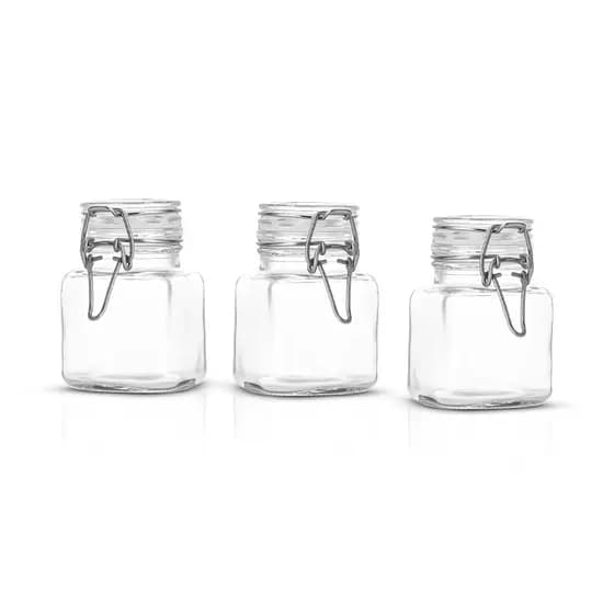 Kit 3 pote Tempero vidro quadrado tampa hermético 100ML 8cm potiche conserva
