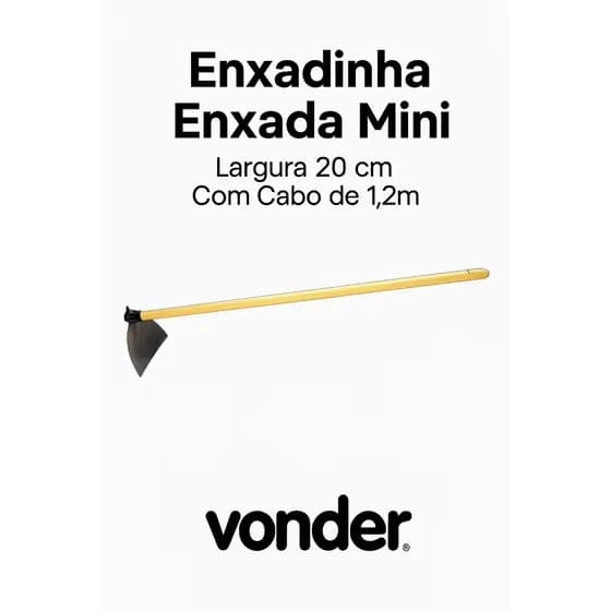 Enxadinha Enxada Mini Largura 20 cm Para Jardinagem Em Aço Com Cabo De 1,2m Vonder