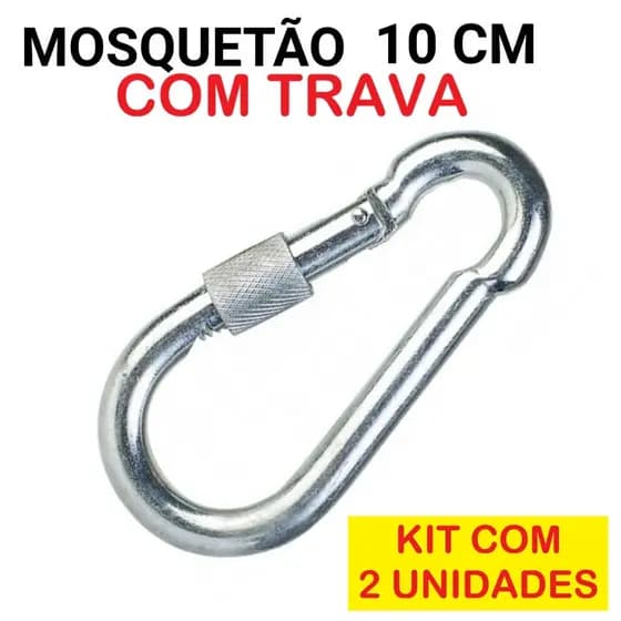 Kit 2 Mosquetão 10cm 10x100 Trava Roscada Academia Profissional Suporta 350kg S/Olhal