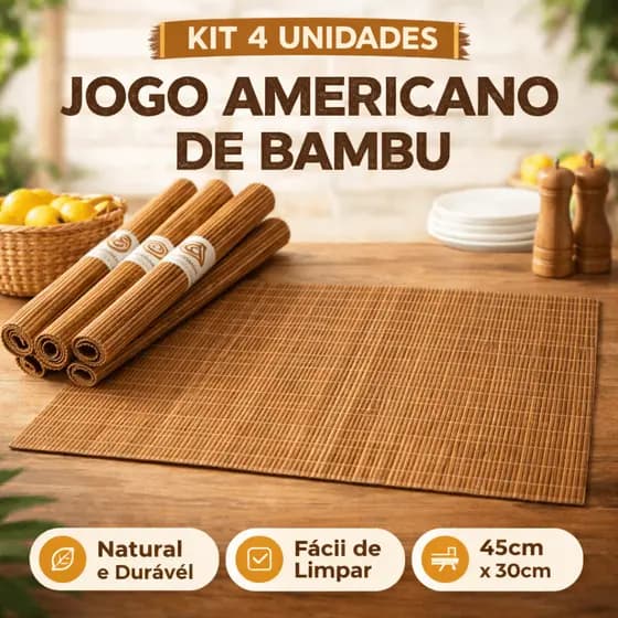 Kit 4 Jogos Americanos Bambu MUNDIART com 4 Estampas Disponíveis Alta Qualidade