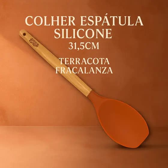 Colher Espátula Silicone 31,5cm Terracota Fracalanza Cabo em Madeira para Cozinhar Antiaderente e Resistente