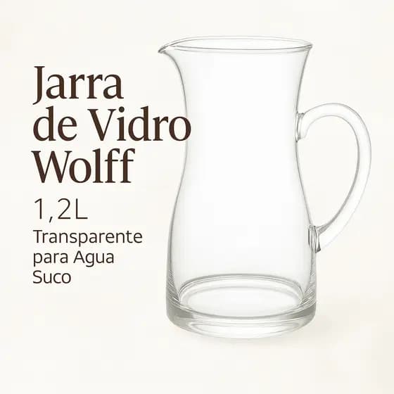 Jarra de Vidro WOLFF 1,2L Transparente para Água, Suco e Bebidas em Geral Ideal para Mesa Posta Decorativa