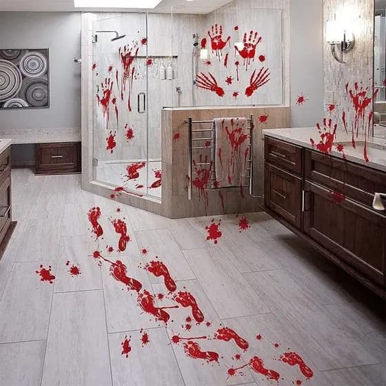 KIT Placas Adesivas Pé e Mão Sangue Decoração Assustadora de Halloween Adesivo Janela Espelho Festa