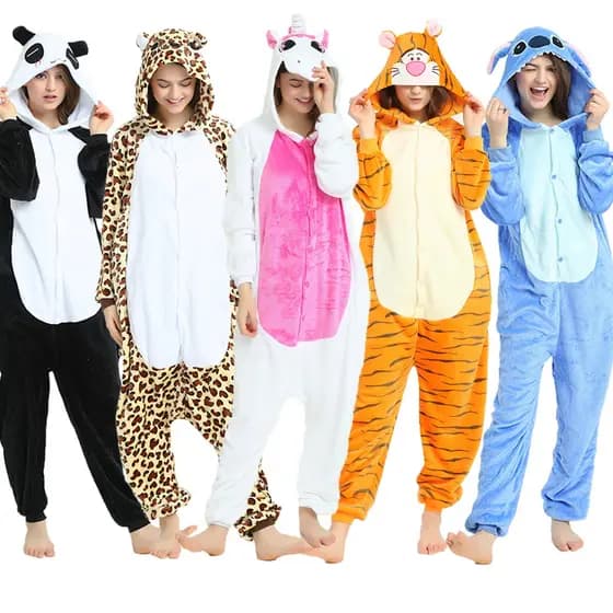 Adultos Animal Onesies Unicórnio Pijamas Unissex Panda Totoro Stitch Pikachu Tigre Vaca Ponto Animado Flanela Pijama