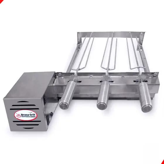 Kit Inox para Churrasqueira Gira 3 Espetos 40cm Único Andar