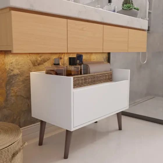 Gabinete Branco Multiuso Com Porta E Pés Antiumidade Armário Para Banheiro