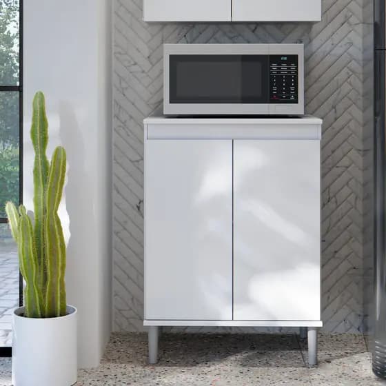 Balcão Microondas 2 Portas Organizador de Cozinha Multiuso - Branco