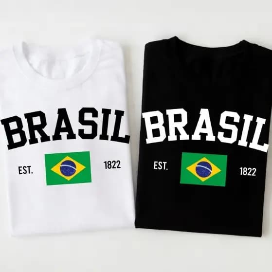 Kit 2 Camisetas Femininas Brasil Bandeira Nacional T-shirt Branca e Preta Casual Torcida Copa Jogos.