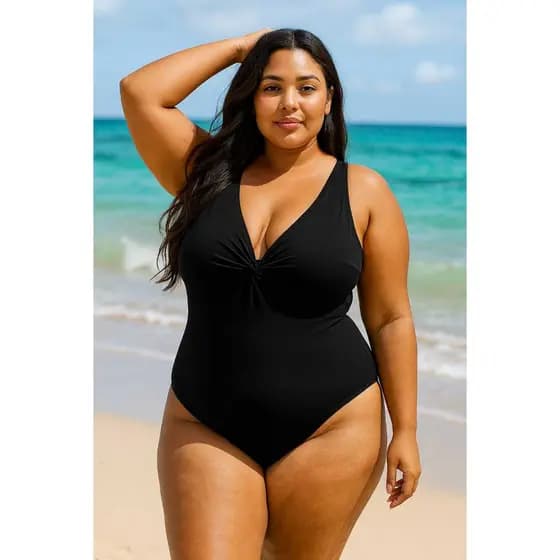Body Plus Size Alça Larga com Nó Transpassado Versátil- Maiô Costa Nua Tendência 2026