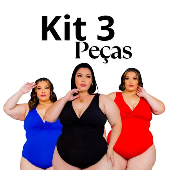 Kit C3 Maiô Body Plus Size Feminina Costa Nua Alça Larga Moda Praia