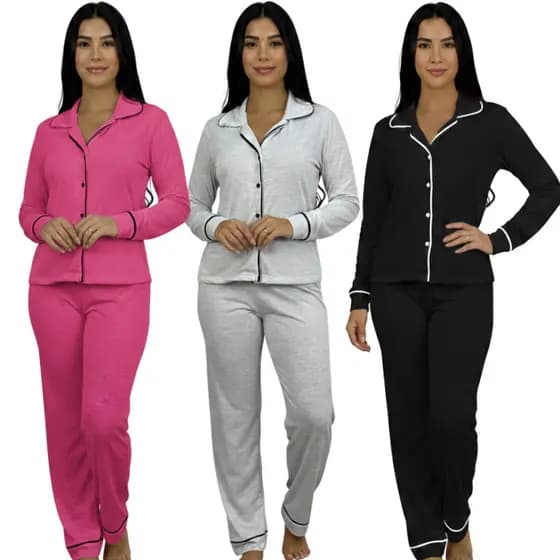 Pijama Americano Longo GOLA de Botão Amamentação | Pijama Gestante | Pijama Feminino Maternidade