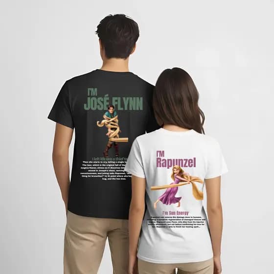 Conjunto Camiseta Rapunzel e José Flynn Kit Casal Lançamento