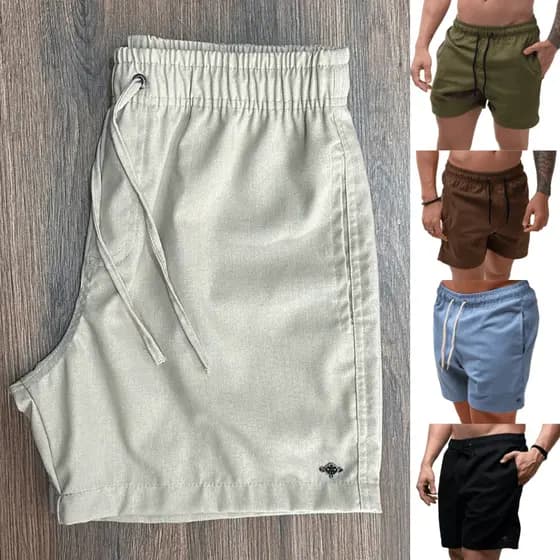 Short Masculino Bermuda Linho Curto Praia Verão Slim Premium Cores Impecável Nacional