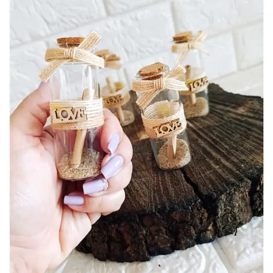 Frasco Vidro Love Recado Segredo Inspiração Decoração Presente MDF Amor Dia Dos Namorados Recordação Rolha Areia Mimo