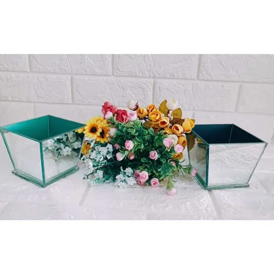 Vaso Espelhado Baixo Decoração Presente Reflexo Flores Flor Cachepot Enfeite Charme Reflete