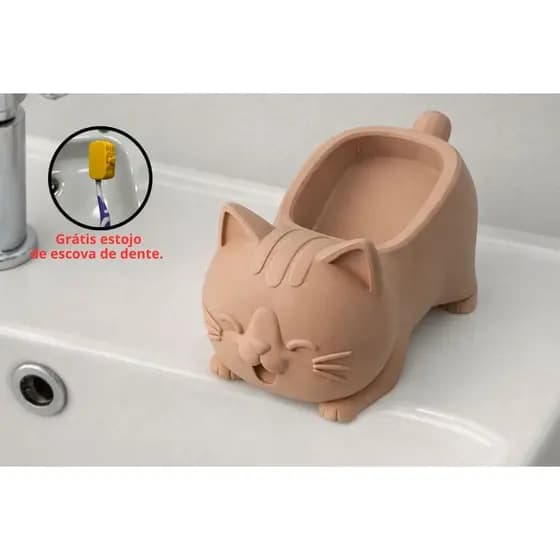 Saboneteira e Porta Esponja em Formato de Gatinho com drenagem
