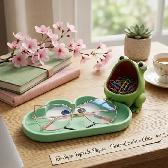 Kit Porta Óculos e Porta Objetos Sapo Divertido Decorativo | Organizador Criativo de Mesa