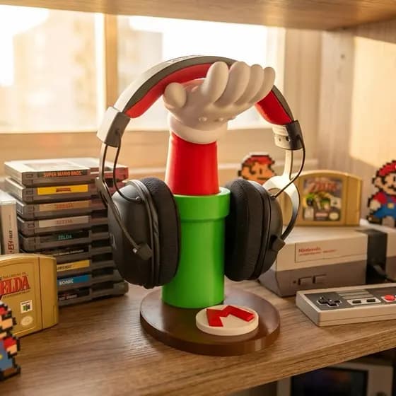 Suporte para Headset Gamer Mario Porta Fone de Ouvido Organizador de Mesa Decoração Geek Nintendo