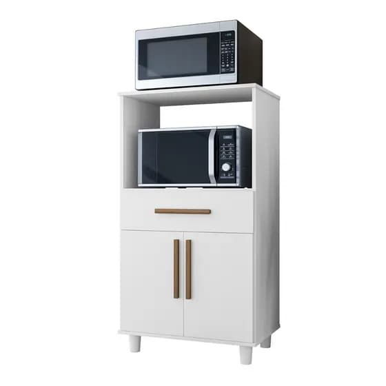 Ajp Móveis Armário Balcão Suporte Para Forno E Micro-ondas Munique 4 Pés Em Pvc 1 Gaveta 2 Portas Puxadores