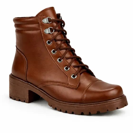 Bota Coturno Feminina Zamarini Salto Baixo Detalhe Metal Confortável Estilo Moda