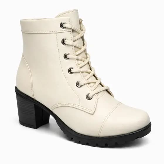 Bota Coturno Feminina Zamarini Off White Cano Curto Salto Grosso Tratorada