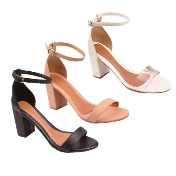 Kit 3 Pares Sandália Feminina Zamarini Salto Alto Grosso Confortável Casual Moda Verão