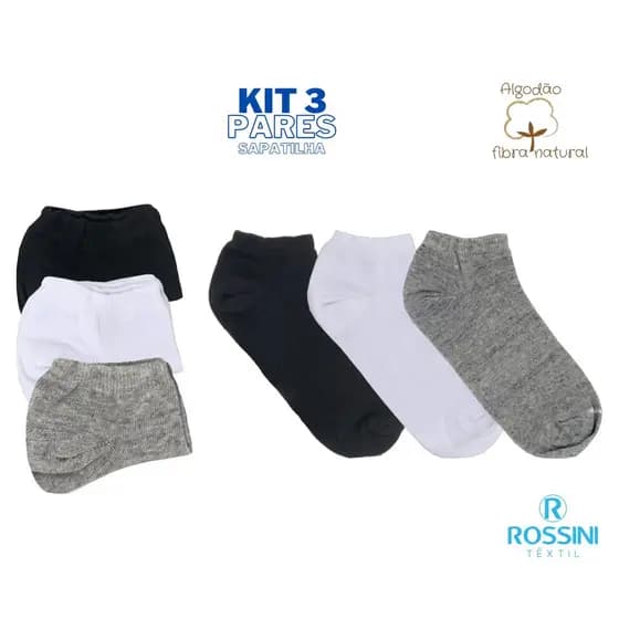 Kit 3 Pares Sapatilha Infantil Escolar Lisa