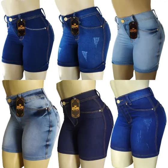 Kit 4 Bermudas Jeans Femenina Cintura Alta Com Lycra Meia Coxa