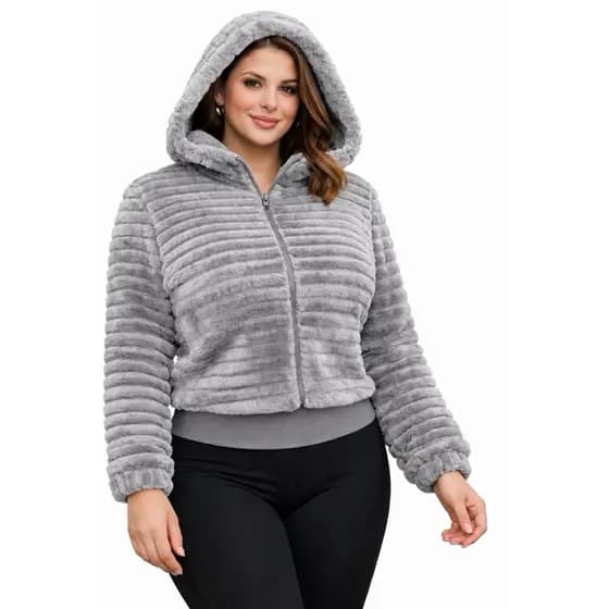 Casaco Teddy Premium Feminino com Capuz, Jaqueta Peluciada Feminina Inverno Luxo