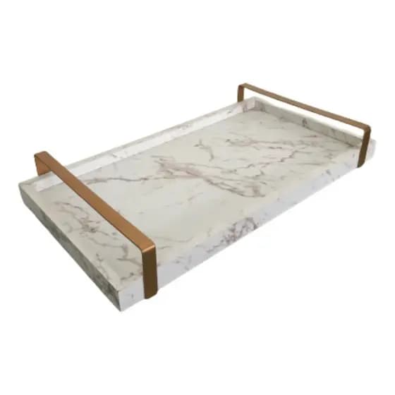 Bandeja Decorativa grande 50 x 30 Marmorizada Granito Quatzo Com Alças Chá Café Xícaras