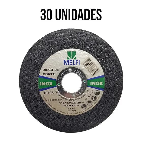 Kit 30 Disco Corte Inox 4.1/2” x 1,0mm Melfi