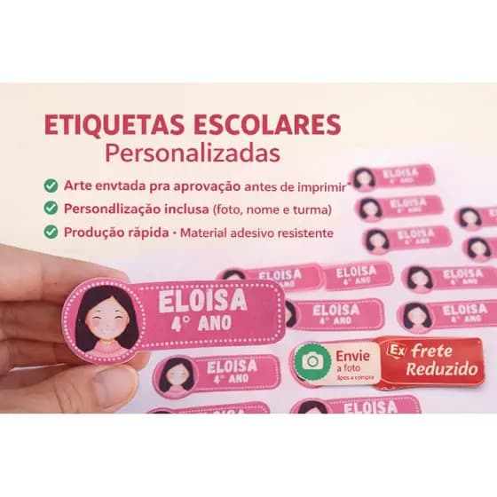 Etiqueta Escolar com Foto Personalizada | Nome da Criança | Ideal para Material Escolar