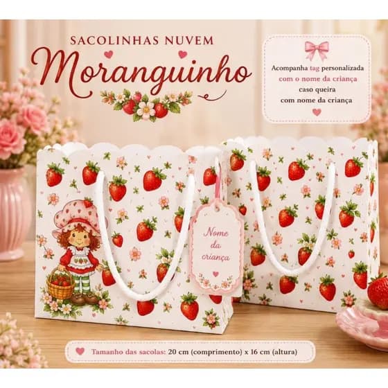 Sacolinha Personalizada Nuvem Moranguinho | Lembrancinha Festa Infantil | Pegue e Monte