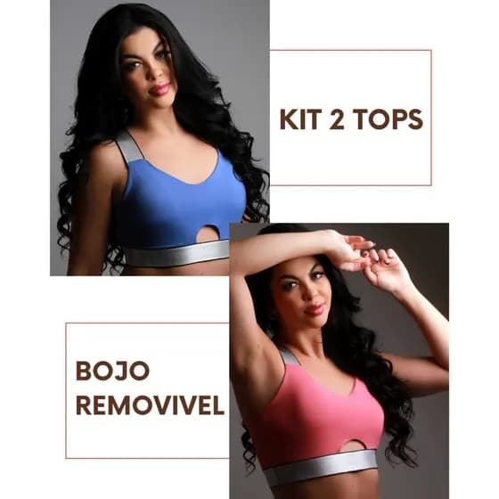 KIT 2 Top Fitness Elastico Feminino Com Bojo Removível Poliamida Reforçado Ideal Academia, Treino e Dia a Dia