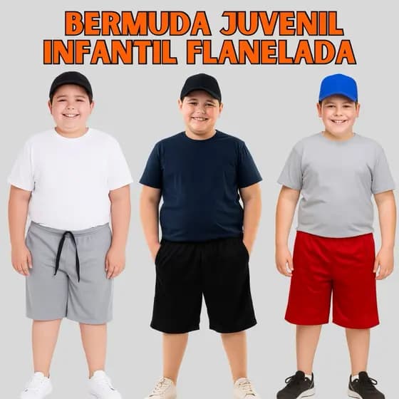 KIT 3 BERMUDA INFANTIL MENINO COM BOLSOS 10 até 16 anos