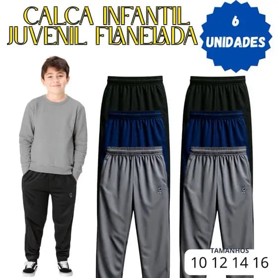 Kit 4 calças moletom flanelada Juvenil Infantil Quentinha Menino Masculino