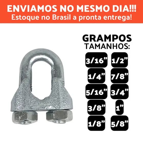 Kit 10 Grampo Clips Cabo Aço Galvanizado 1/2 a 1 Pol Pesado Cerca Academia Varal Tenda Fixador
