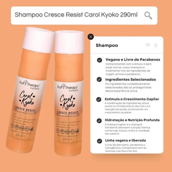 Shampoo Cresce Resist Carol Kyoko 290mL – Crescimento saudável, fortalecimento e hidratação