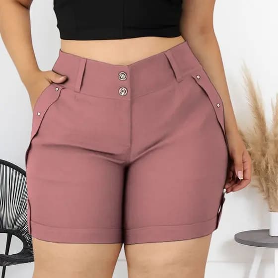 Shorts de Verão Feminino Plus Size: Com Bolso e Botões - Look Casual e Confortável