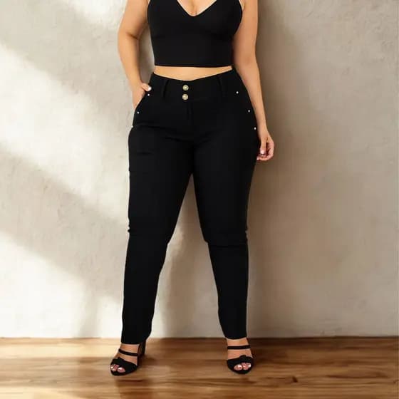 calça plus size bengaline social com batom e bolso faço envio imediato Elegante 2025