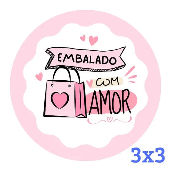 Adesivos Embalado com Amor 3x3 cm | Embalagem | Loja | Envios | Papelaria Personalizada