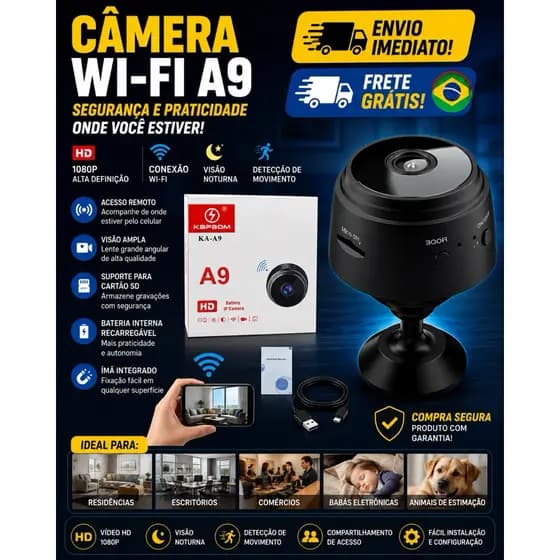 Mini Câmera A9 Wi-Fi HD Espiã Sem Fio