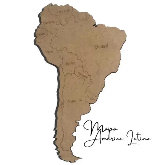 Mapa MDF América Latina Brasil Países MAPA Mundi Decoração Casa Escritório Mapa Estudo