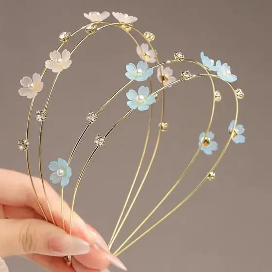 Decorador Simples Dupla Camada De Metal Hairbands Elegante Strass Flor Moda Feminina Argola Estilo Cabelo Acessórios Nov