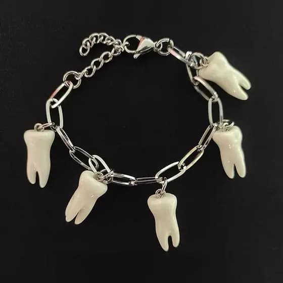 Decorador Na Moda Único Pulseira De Aço Inoxidável Dentes Charme Gótica Jóias Novo
