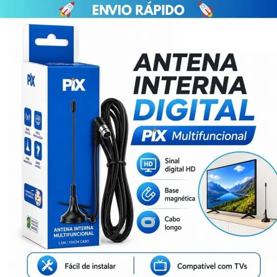 Antena Interna Multifuncional Digital HD 4K – Canais Grátis Sem Internet para Casa e Apartamento